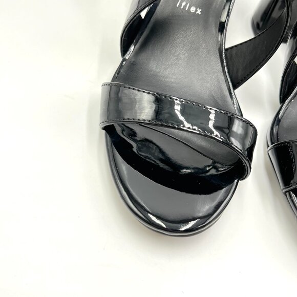 Anne‎ Klein Womens Size 6.5 Black Patent Block Heels Dress Sandals Shoes - Picture 4 of 13